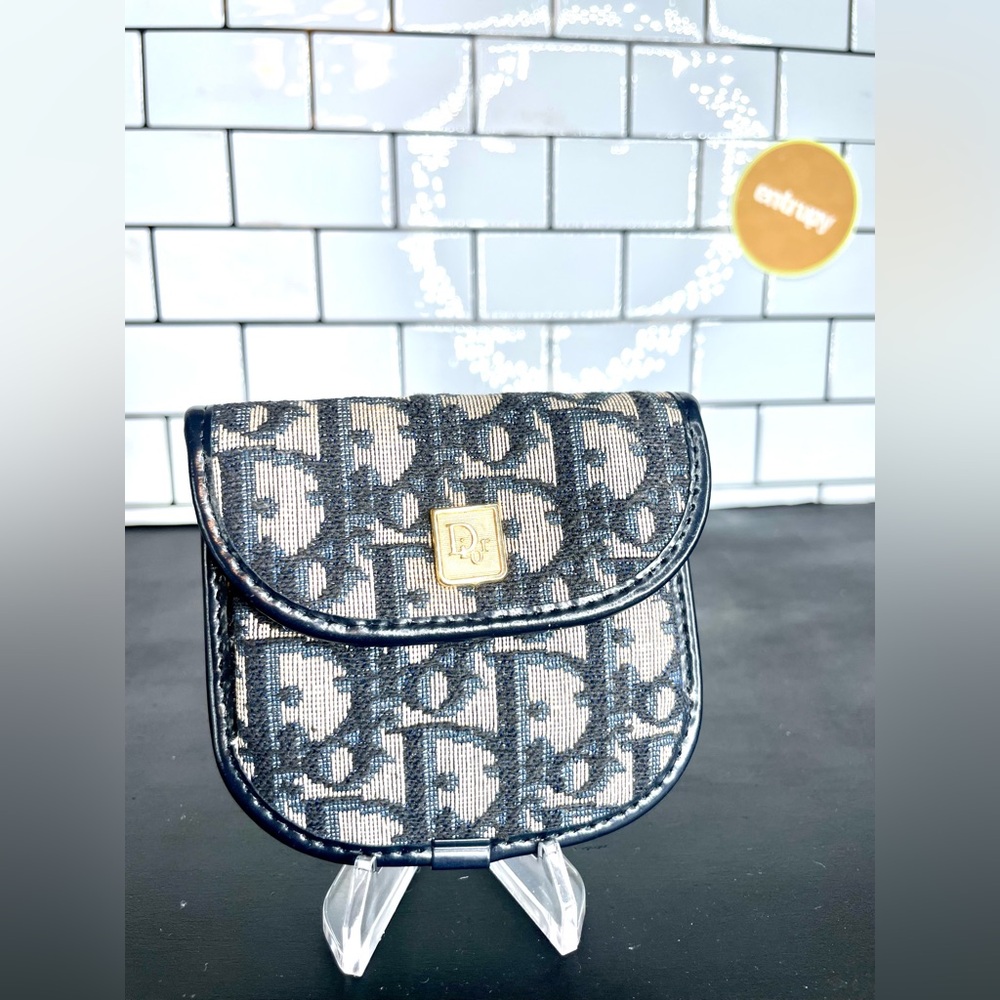 1970s Dior Navy Monogram Canvas Trotter Coin Case